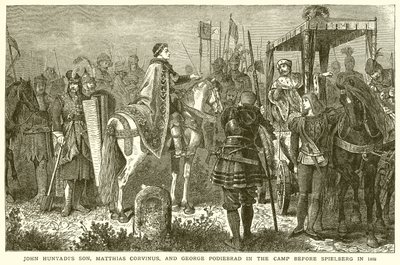 John Hunyadis Son, Matthias Corvinus ja George Podiebrad leirillä ennen Spielbergiä vuonna 1468 tekijältä English School