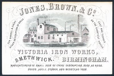 Jones, Brown & Co, Victoria Iron Works, kauppakortti tekijältä English School