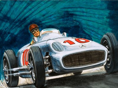 Juan Manuel Fangio ajaa Mercedes-Benziä tekijältä English School
