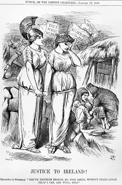 Oikeutta Irlannille!, kaiverrus Joseph Swain, Punch, 17. tammikuuta 1880 tekijältä English School