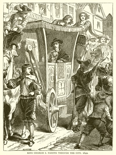 Kuningas Kaarle I kulkemassa kaupungin läpi, 1642 tekijältä English School
