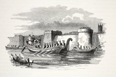 Kuningas Edgar soutaa kahdeksan Kings on the River Dee, pubi. 1800-luku (teräskaiverrus) tekijältä English School