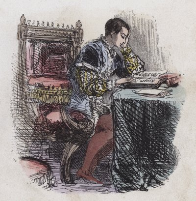 Kuningas Edward VI lukee (värillinen kaiverrus) tekijältä English School