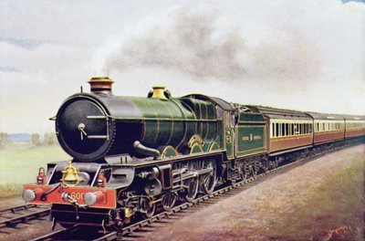 G.W.R Cornish Railway Expressin kuningas Yrjö V, kuvitus The Wonder Book of Railwaysista, neljästoista painos, toimittanut Harry Golding, 1929 tekijältä English School
