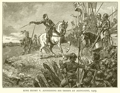 Kuningas Henrik V puhui joukkoilleen Agincourtissa, 1415 tekijältä English School