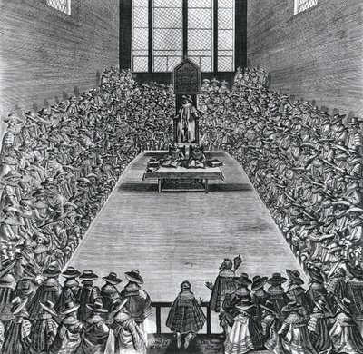 Kuningas James I (1566-1625) parlamenttitalossa, 1624 tekijältä English School