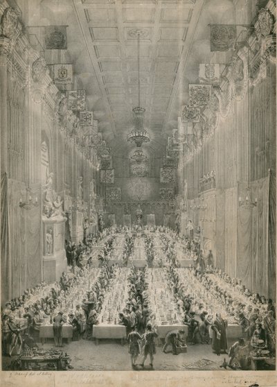 Kuningas William IV ja Adelaide Guildhallissa Lontoossa, 1834 tekijältä English School