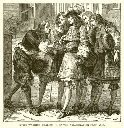 Kirby varoittaa Charles II:ta salamurhasuunnitelmasta, 1678 tekijältä English School
