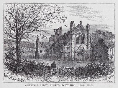 Kirkstall Abbey, Kirkstallin asema, lähellä Leedsiä (kaiverrus) tekijältä English School