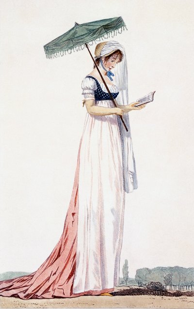 Naisten tyylikäs kesämekko päivänvarjolla, Delacourt, 1770 (värikaiverrus) tekijältä English School