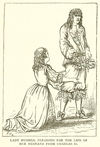 Lady Russell rukoilee miehensä elämää Charles II:lta tekijältä English School