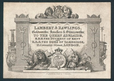 Lambert & Rawlings, kultasepät, jalokiviliikkeet ja hopeasepät, kauppakortti tekijältä English School