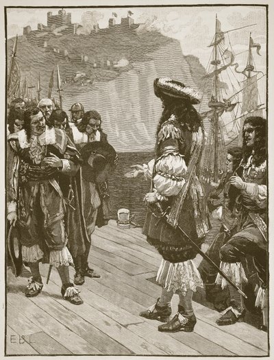 Charles II:n laskeutuminen Doveriin, 26. toukokuuta 1660, kuva Cassells Illustrated History of Englandista (seepiakuva) tekijältä English School