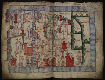 Lansdowne 204 ff.225v & 226 Skotlannin kartta, kirjoittanut John Harding, n. 1450 (muste ja tempera pergamentilla) tekijältä English School