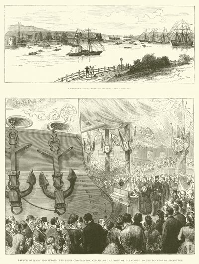 HMS Edinburghin lanseeraus Pembroke Dockissa, Milford Havenissa (kaiverrus) tekijältä English School