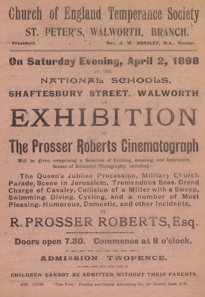 Prosser Roberts Cinematographin näyttelyä mainostava esite tekijältä English School