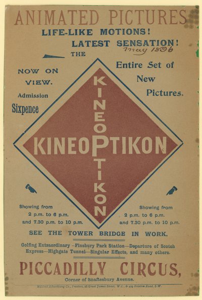 Kineoptikon, Piccadilly Circus mainostava esite tekijältä English School