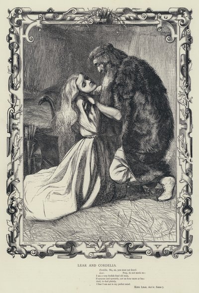 Lear ja Cordelia, Kuningas Lear, näytös iv, kohtaus 7 (kaiverrus) (kaiverrus) tekijältä English School