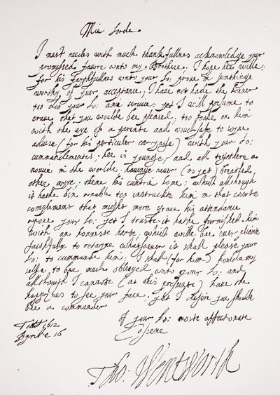 Thomas Wentworthin kirje, 16. huhtikuuta 1612 tekijältä English School