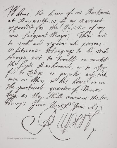 Prinssi Rupertin kirje, kesäkuu 1643 tekijältä English School
