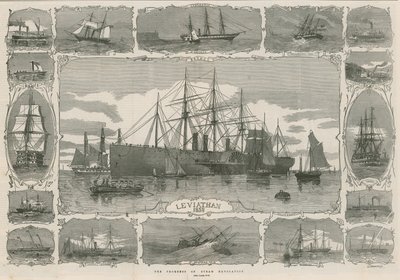 Leviatan 1858; montaasi kuvista, jotka osoittavat steam navin edistymistä tekijältä English School