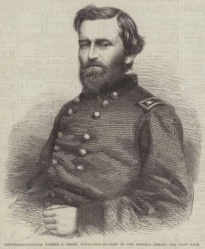 Kenraaliluutnantti Ulysses S Grant, liittovaltion armeijan komentaja (kaiverrus) tekijältä English School