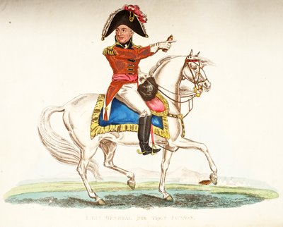 Kenraaliluutnantti Sir Thomas Picton, pub. kirjoittanut Richard Evans, engr Romney, kuvitus William Mudfordin historiallisesta kertomuksesta Waterloon taistelusta, 1816 tekijältä English School