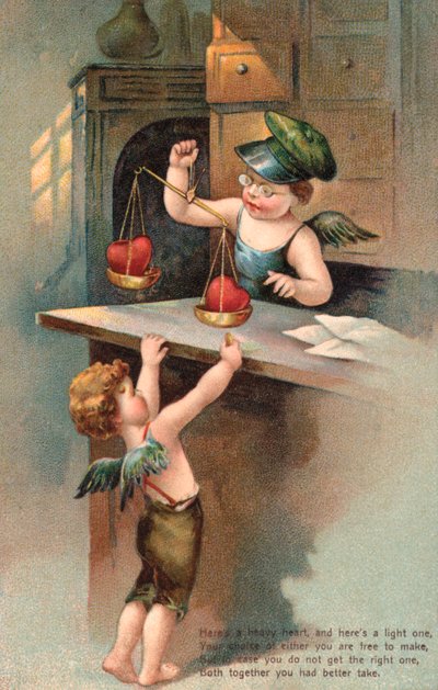 Kevyt ja raskas sydän (chromolitho) tekijältä English School