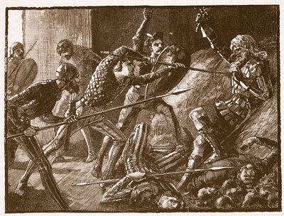 Llewelynsin viimeinen taistelu, kuvitus Cassells Illustrated History of Englandista (seepiakuva) tekijältä English School