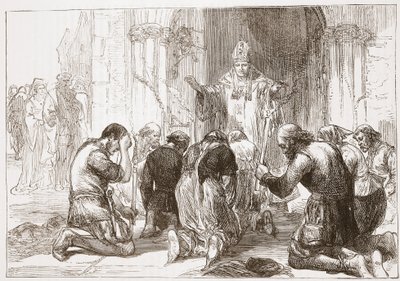Lollardit kiistelevät uskoaan, esimerkki James Aitken Wylien (1808-1890) teoksesta The History of Protestantism, pub. 1878 tekijältä English School