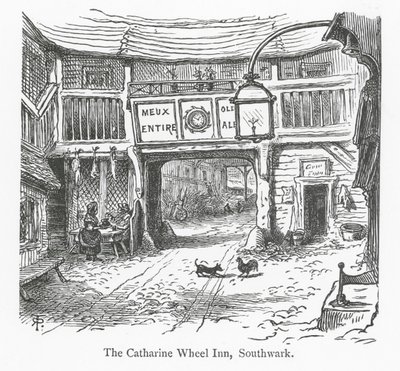 Lontoon seurat: Catharine Wheel Inn, Southwark (kaiverrus). tekijältä English School