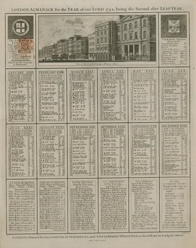 Lontoon almanakki Herramme vuodelle 1794 tekijältä English School