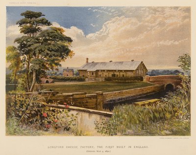 Longfordin juustotehdas, ensimmäinen Englannissa rakennettu juustotehdas, avattiin 4. toukokuuta 1870 (värilitro). tekijältä English School