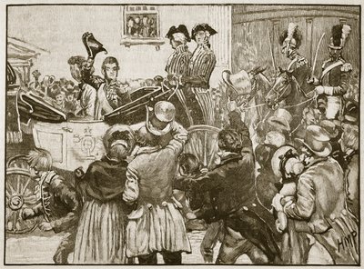 Lord Anglesey lähtee Irlannista, Kingstown, 1828, kuvitus Cassellin Englannin kuvitetusta historiasta (seepiakuva) tekijältä English School
