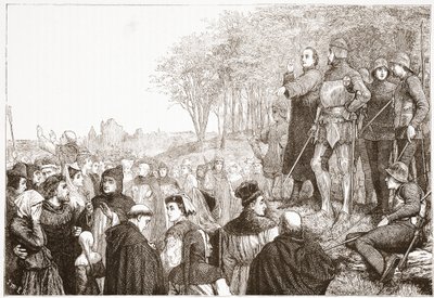 Lord Cobham Lollardin saarnaamisessa, esimerkki James Aitken Wylien (1808-1890) teoksesta The History of Protestantism, pub. 1878 tekijältä English School