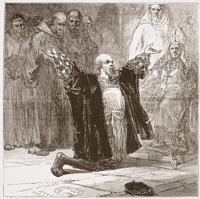 Lord Cobham piispojen edessä, kuvitus James Aitken Wylien (1808-1890) teoksesta The History of Protestantism, pub. 1878 tekijältä English School