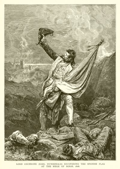 Lordi Cochrane (Earl Dundonald) palauttamassa Espanjan lipun Rosasin piirityksessä, 1808 tekijältä English School
