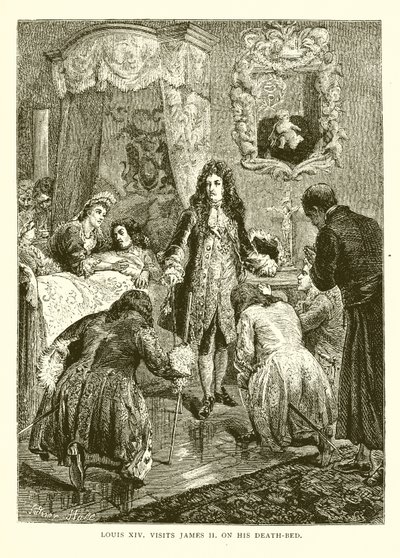 Louis XIV vierailee James II:n luona. hänen kuolinsängyllään tekijältä English School