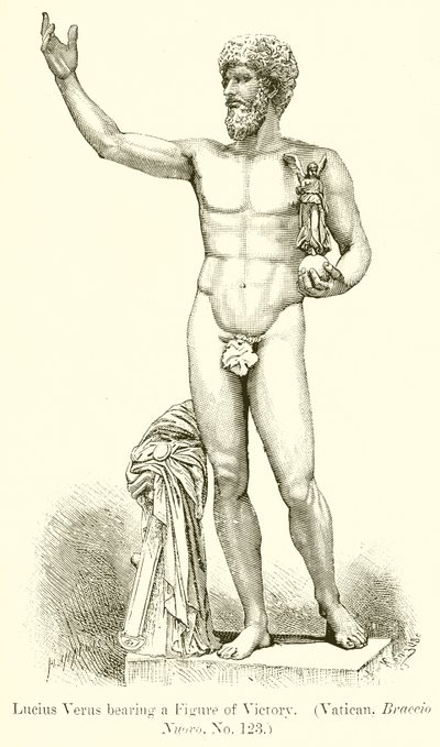Lucius Verus kantaa voittohahmoa. (Vatikaani, Braccio Nuovo, nro 123) tekijältä English School