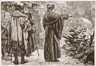 Luther Burning the Popes Bull, kuvitus James Aitken Wylien (1808-1890) Protestantismin historiasta, pub. 1878 tekijältä English School