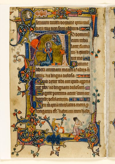 MS 1-2005, fol. 182v: David Praying, historiallinen alkukirja Macclesfield Psalterista, Use of Sarum, East Anglia, n. 1330 tekijältä English School
