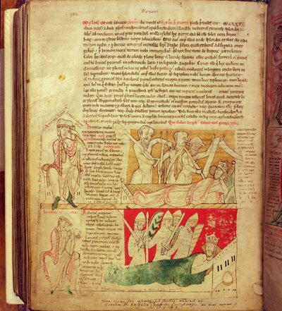 MS CCC 157 s.382 Kuningas Henrik I:n Normandiassa vuonna 1130 näkemät näyt Worcester Chroniclesta, n. 1130-40 (vellum) tekijältä English School