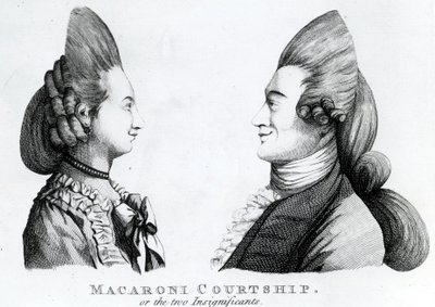 Macaroni Courtship, or the Two Insignificants, julkaisija M. Darly, 1772 (mezzotint) tekijältä English School