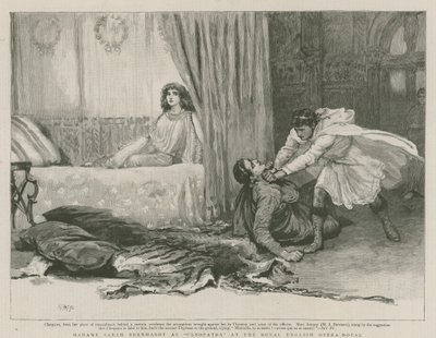 Madame Sarah Bernhardt Kleopatran roolissa Englannin kuninkaallisessa oopperatalossa tekijältä English School