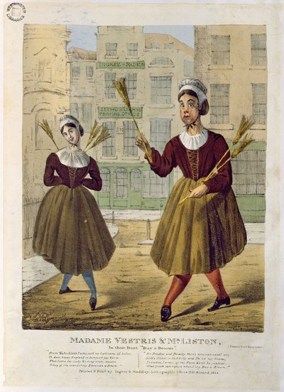 Madame Vestris ja herra Liston duetossaan Buy a Broom, pub. kirjoittanut Ingrey & Madeley, 1826 tekijältä English School