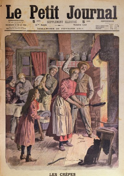 Pannukakkujen valmistus, kuva Le Petit Journalista, 26. helmikuuta 1911 tekijältä English School