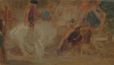 Mies valkoisen hevosen selässä, jonka aiemmin katsottiin olevan J.M.W. Turner (1775-1851) ja myös Peter de Wint (1784-1849) (öljy paperille) tekijältä English School