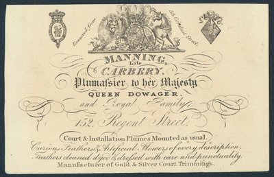 Manning, myöhäinen Carnery, plumassier, kauppakortti tekijältä English School