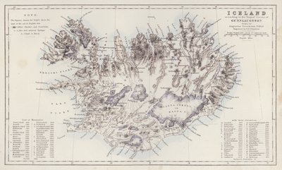 Kartta: Gunnlaugssonin Trigon Survey of Gunnlaugssonin mukaan Augustus Petermannin piirtämä Islanti (värilitro). tekijältä English School