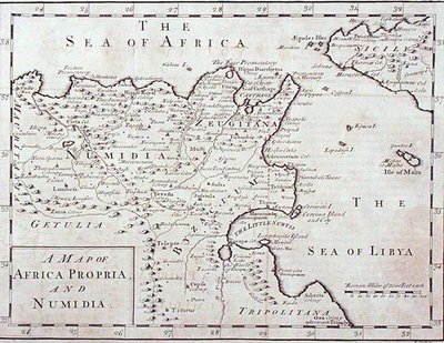 Kartta Afrikasta Propria ja Numidia (nykyaikainen Tunisia ja Algeria) 1700-luvun lopulla (kaiverrus) tekijältä English School